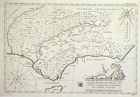 Nertobriga en un mapa de la Baetica del siglo XVII.