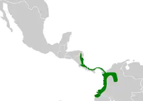 Distribución geográfica de la tangara de Delattre.