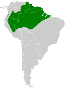 Distribución geográfica de la tangara crestifulva.