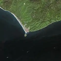 Vista aérea de la isla de las Palomas, el punto más meridional de la Andalucía continental, perteneciente al término municipal de Tarifa (Cádiz).