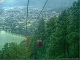 Vista al Lago de Amatitlán y Amatitlán desde El Filón cuando el Teleférico estaba en operaciones.