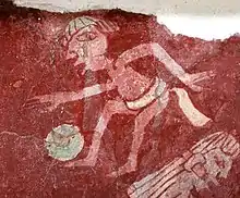 Pintura de jugador de pelota de los murales de Tepantitla en Teotihuacán.