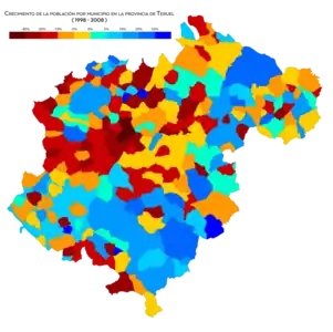 Crecimiento de población por municipio entre 1998 y 2008