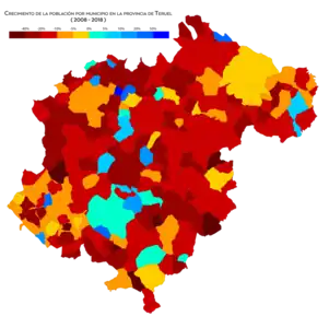 Crecimiento de población por municipio entre 2008 y 2018