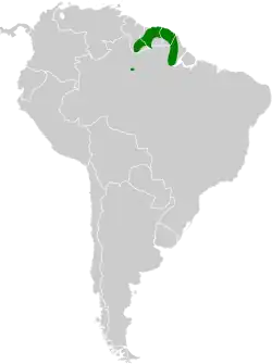 Distribución geográfica del batará guayanés.