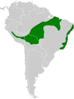 Distribución geográfica del batará dorsicastaño.