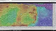 Mapa de Thaumasia Planum y la región circundante con nombres de cráteres.