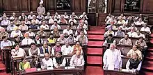 The Prime Minister, Shri Narendra Modi in the Rajya Sabha where he congratulated Shri Harivansh, on his election as Deputy Chairman of the Rajya Sabha, in New Delhi on August 09, 2018 (1).JPG