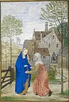 Visitación, ilustración de las Horas de Huth, de Simon Marmion, ca. 1480.