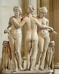 Las Tres Gracias, París, Museo del Louvre. Antiguo grupo romano restaurada en 1609 para el cardenal Borghese.