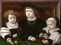 Los tres hijos del rey Christian II de Dinamarca, de Jan Gossaert (Mabuse), 1525. La obra de este pintor es ya muy clasicista. Entre los retratistas flamencos posteriores destacó Antonio Moro (activo desde 1541).