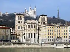 La catedral de Saint-Jean al primer plano y la basílica de Notre-Dame de Fourvière.