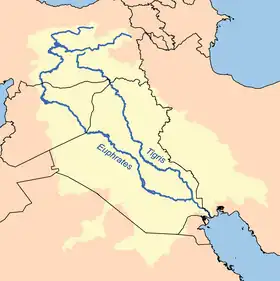 A map of the area between the tigris and euphrates rivers.