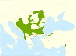 Distribución natural de Tilia tomentosa.