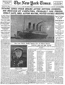 El New York Times de fecha 16 de abril de 1912.