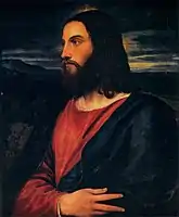 Tiziano (tiene otras con la iconografía tradicional del Salvator Mundi, pero esta representación, sin orbe ni en actitud de bendecir, es más propia de su título como Cristo redentor).