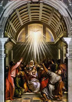 PentecostésÓleo sobre lienzo, 570 x 260 cm, Santa Maria della Salute (Venecia).