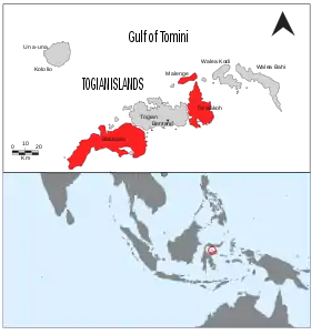 Localización y mapa de las islas Togian