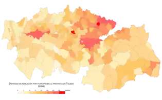 Densidad de población por municipio en 2018