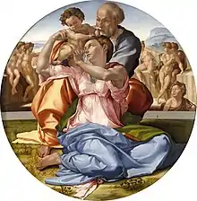 Tondo Doni, de Miguel Ángel Buonarrotti, 120 × 120 cm (estrictamente circular).