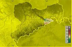 Mapa topográfico de Sajonia con la región