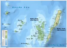 Mapa topográfico de las islas Kai