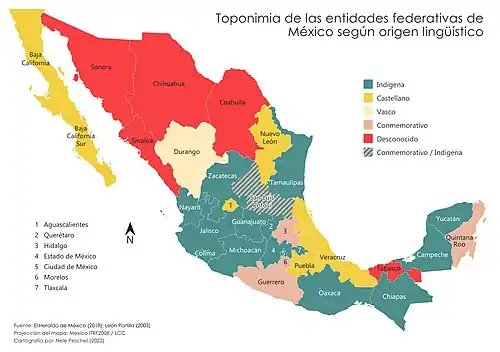 Toponimia de las entidades federativas de México según origen lingüístico.