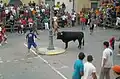 Toro en la Plaza del Ayuntamiento durante las Fiestas de Septiembre.