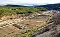 Tramo final de la Rambla de Riodeva (Río Eva), con detalle de antiguos cultivos en la margen izquierda, entre el camino y la ladera del monte (2021).