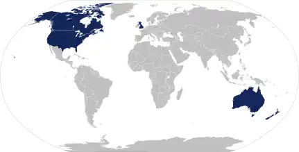 Map of UKUSA Community countries