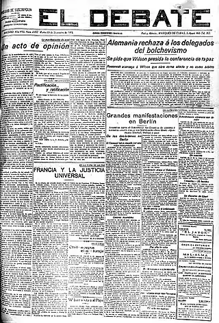 Portada de El Debate del 13 de diciembre de 1918