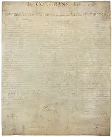 Copia de la Declaración de independencia de Estados Unidos.