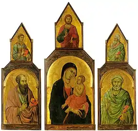 Tríptico de la Virgen con el Niño y los santos Pedro y Pablo, proveniente de la Pieve de San Giovanni d'Asso, de Ugolino di Nerio (1320-1325).