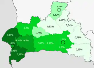 Ucranianos en la provincia     >6%     4–6%     2–4%     1–2%     <1%