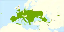 Mapa de distribución del olmo común.