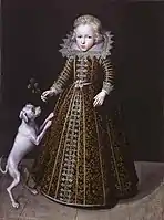 Príncipe Ulrico de Dinamarca, 1615. El cabello (y el perro activo) muestra el género.