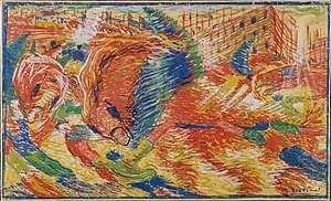 La ciudad se levanta, 1910, lienzo, 200 × 301 cm, Museo de Arte Moderno, Nueva York.