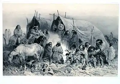 Grupo de aonikenk, dibujo francés de 1832.