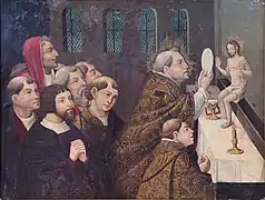 Pintura al óleo de la Misa de San Gregorio, obra de Antonio Vázquez (c. 1485-1563), se conserva en el Museo de Valladolid.