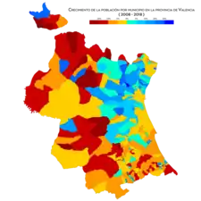 Crecimiento de población por municipio (2008-2018)