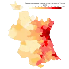 Densidad de población por municipio (2018)