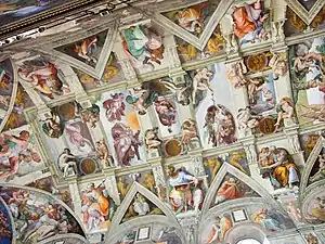 Image of the Sistine Chapel ceiling, showing the restored frescoes