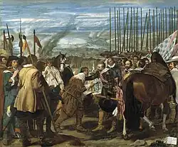 La rendición de Breda (pintura de Diego Velázquez). Justino de Nassau entrega las llaves de la ciudad a Ambrosio de Espínola, 1525.