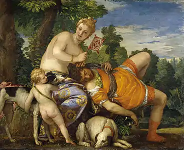 Venus y Adonis, 1580, óleo sobre lienzo, 162x191 cm, Museo del Prado.