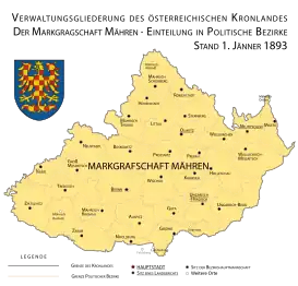 División administrativa de Moravia como tierra de la Corona de Austria en 1893