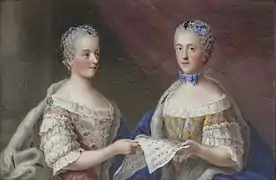 Madame Victoria (izquierda) con su hermana Madame Sofía (derecha) entre 1761 y 1762