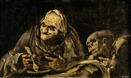 Viejos comiendo sopas, una de las pinturas negras de Goya.