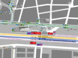 Mapa zonal de la estación de Villaverde Alto con las líneas de autobuses que pasan por ella, entre las que se encuentra la línea 79.