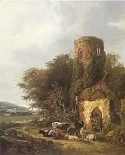 rural scene with church (pintura)