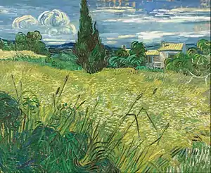 F719 Campo de trigo verde con cipreses, Galería Nacional de Praga